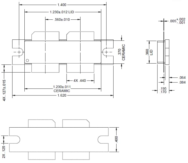 機械図面 - Qorvo QPD1029L GaN RF IMFETトランジスタ
